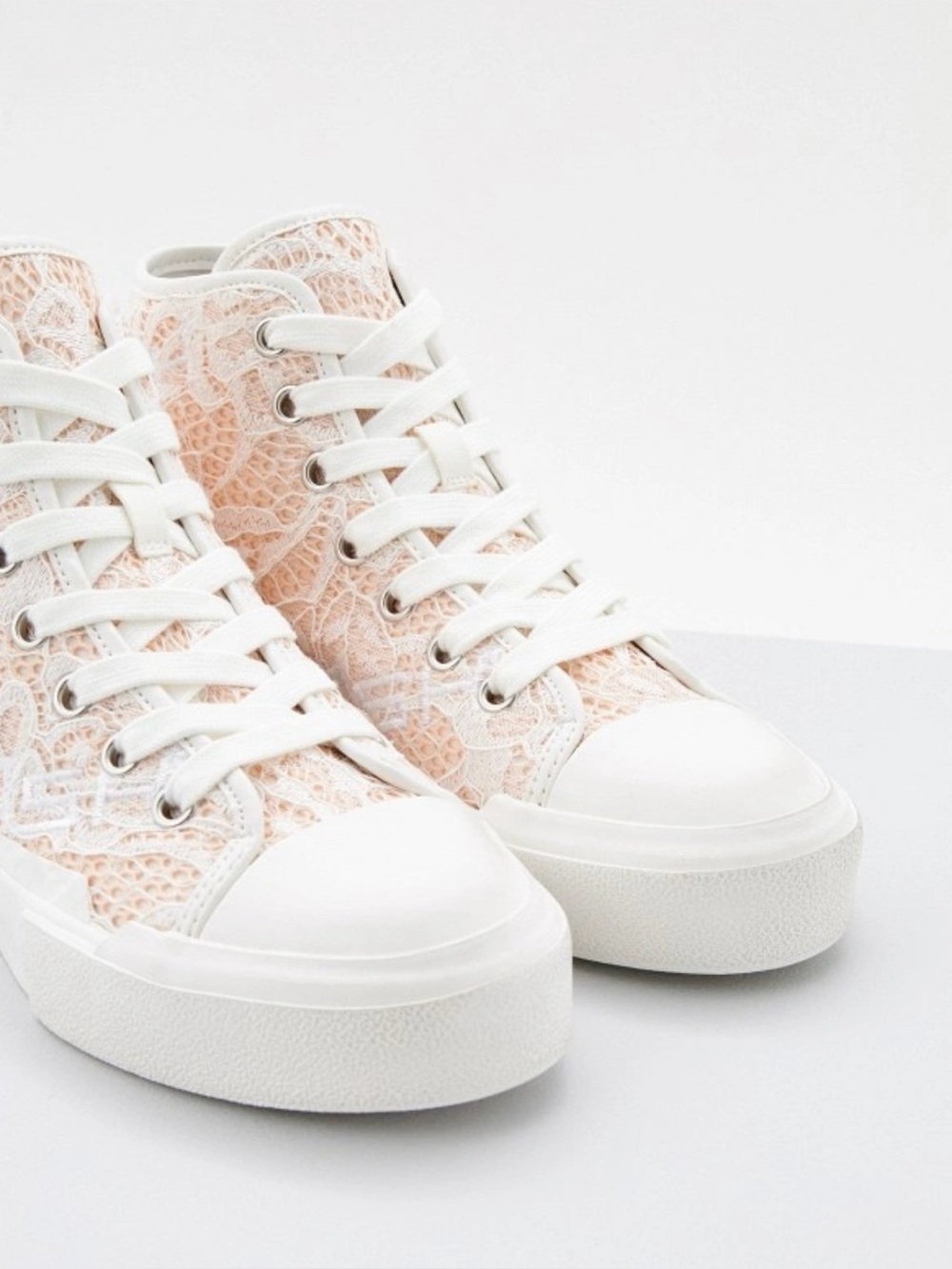 NEW ASH Ghibly lace mesh sneakers in PinkSalt/White colorway high top